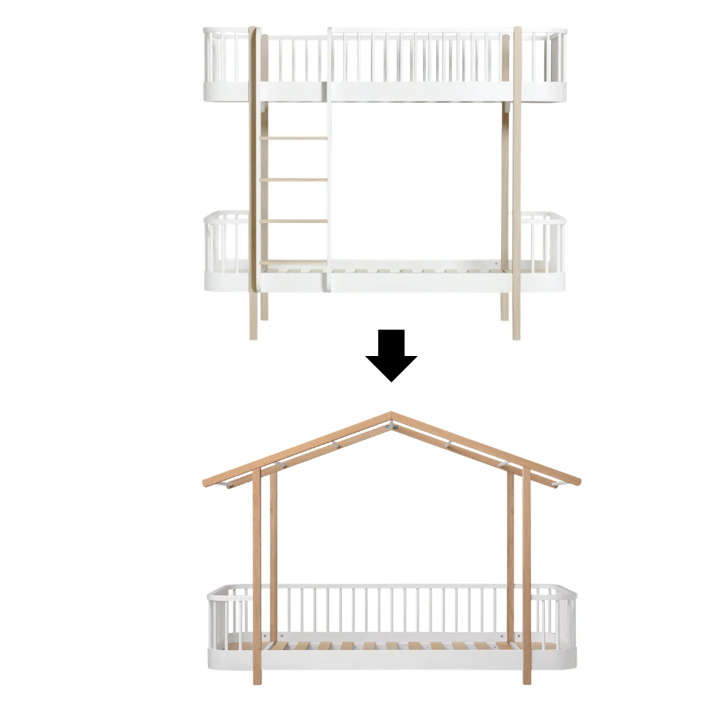 Oliver Furniture  Umbauset Original Etagenbett zum Original Hausbett Wood Weiss/Eiche